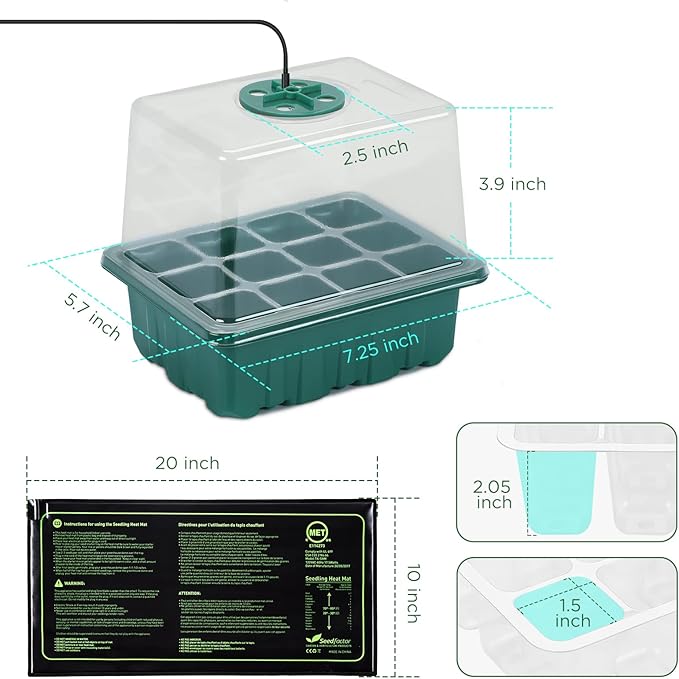 7-Pack Seed Starter Kit with Grow Light (12 Cells per Tray), Plant Germination Trays with Adjustable Humidity Dome Seed Trays Seedling Starter with Base Trays for Germination