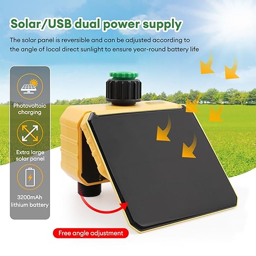 WiFi Hose Timer 2 Zone, Smart Solar Sprinkler Timer Automatic Irrigation Controller with Rain Sensing, Garden Hose Watering System for Lawns Yard