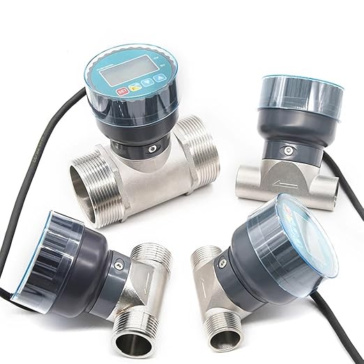 RS485 Electronic Digital Display Flowmeter Stainless Steel Male/Female Thread Smart LCD Electronic Flow Meter Water Flow Sensor(DN25,Male Thread)