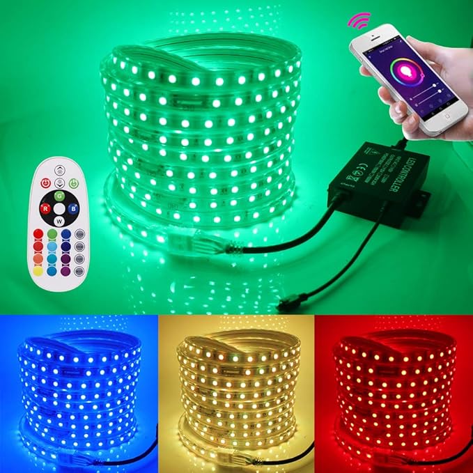 LED Strip Lights, WIFI 110-130V RGB Dimmable Waterproof 5050 60 LED/m Light Strip with 1500W Controller, Compatible with Alexa, Google Home, iOS & Android Music Time Control System(36ft/11m)
