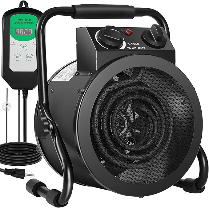 Greenhouse Heater with Thermostat, Large Size, 1500W Electric Heater, Fast Heating, Overheat Protection, Auto Temperature Control with Digital Display, for Winter Plants and Grow Tent