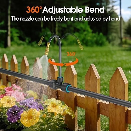 360°Adjustable Drip Irrigation System Kit with Hose Timer - 98FT 1/2" Garden Watering System with 20 Copper Nozzles, Greenhouse Accessories, Irrigation System for Garden,Yard, Lawn, Plant