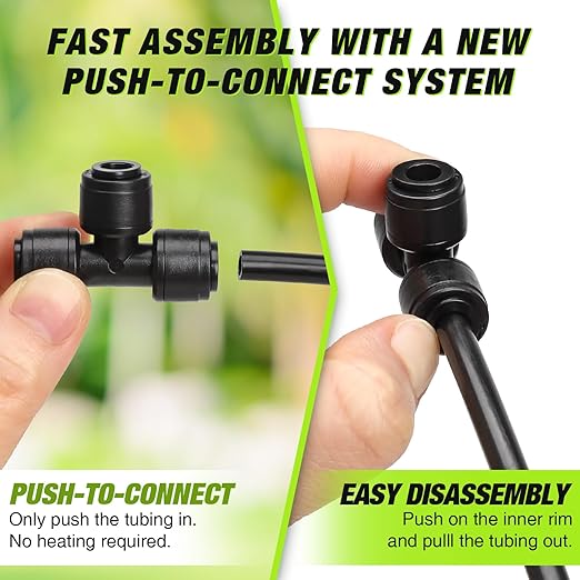 Bonviee 1/4 Inch Push-to-Connect Tee Connectors, 24 Pack Drip Irrigation Fittings for Drip Irrigation System, Durable & Easy to Install for Lawn, Raised Bed Gardens, Greenhouse