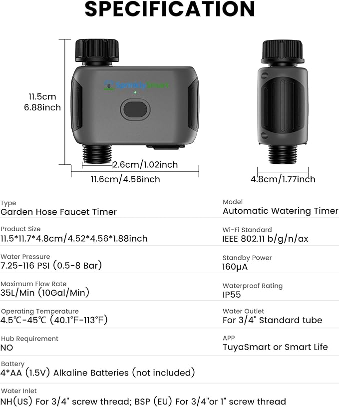 [No Blutooth Hub Required] Sprinkly Smart Lawn & Garden Hose Wifi Water Timer – 1 Zone Wi-Fi 6 Sprinkler Controller, Compatible with Alexa and Google Assistant, Auto/Manual/Rain Delay, IP55 Waterproof