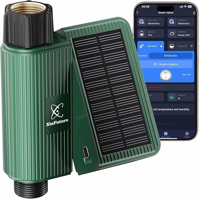 WiFi Solar Sprinkler Timer with Flow Monitor, Water Timer for Garden Hose with Rain Delay, Manual& Automatic Watering System for Garden Hose Faucet, App& Voice Control, Irrigation Controller
