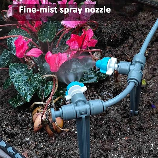 Drip Irrigation System for Garden with Water Timer Plug-in Quick Connection Drip Irrigation Kit 5/16“ID and 1/4 Inch Pipe Auto Watering System for Garden Spray, for Greenhouse, Lawn, Potted Plants