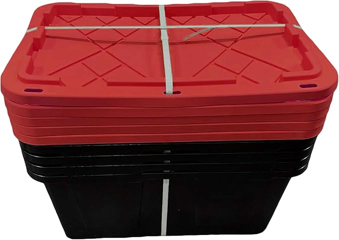 MonsterRAX 27 Gallon Storage Bins - Stackable, Lockable, 5-pack (Red)