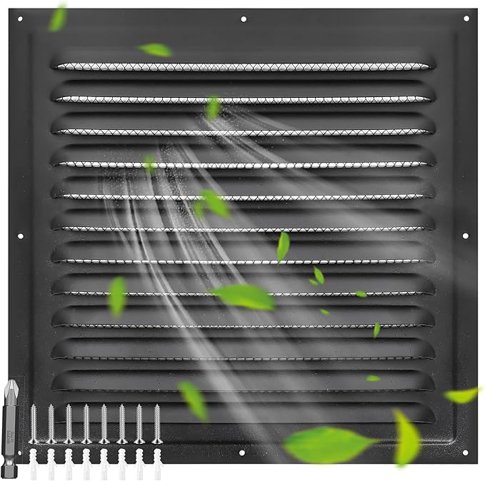 (Black 1 Pack 10" x 10"Inch) Gable Vents, Aluminum Walls, Lofts, Garages etc with Screened Metal Shed Vents, Outdoor House Loft Ceiling Reinforced Square Vents Shutters Exterior Grille (Matt)