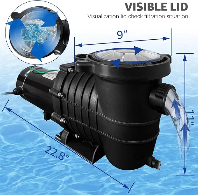 1.5 HP Swimming Pool Pump for Inground and Above Ground Pools, 110V/220V Dual Voltage Self Priming Pump, 1100W 60HZ High Flow Motor with Strainer Filter Basket & Drain Plug, Silent Operation