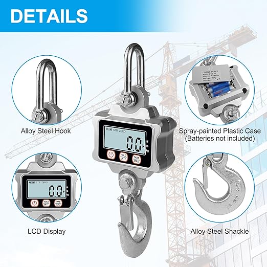 Hyindoor Digital Crane Scale 1000kg/2200lb Digtal Hanging Scale Heavy Duty Industrial Crane Scale for Farm, Factory, Construction, Hunting