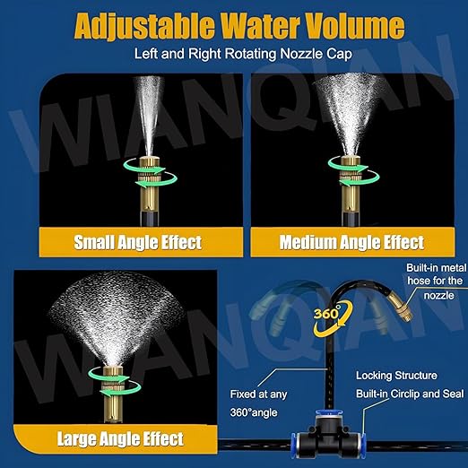 Automatic Drip Irrigation System, Nozzle Drip Irrigation Garden Watering, Greenhouse Drip Irrigation Kit, 360° Adjustable Misting Nozzle, Smart Timer 1Sec - 300 Min, Easy Installation 20m