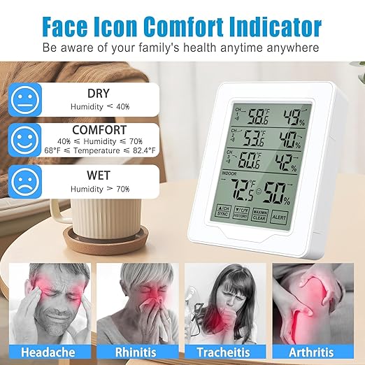 Indoor Outdoor Thermometer Wireless with 3 Remote Sensors, Digital Temperature Humidity Monitor Gauge with 500FT/150M Range, Temp Alert and Backlight