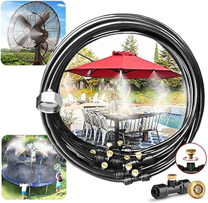 Pre-assembled Misting Kit, 59FT Misting Line + 21 Brass Mist Nozzles + Brass Adapter(3/4") Outdoor Mister for Patio, Garden, Greenhouse, Trampoline, Sprinkler