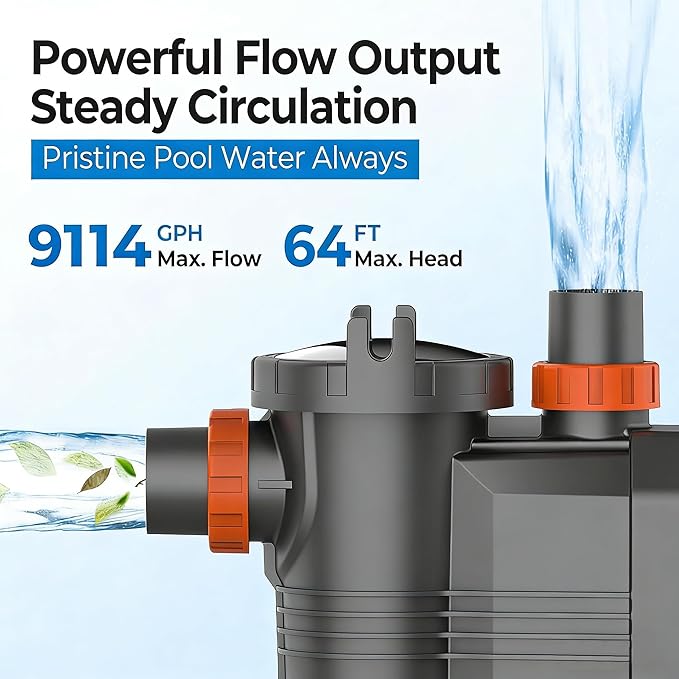 1.8 HP Variable Speed Pool Pumps, Self-Primming Above/Inground Pool Pump 9114 GPH with Timer 220-240V