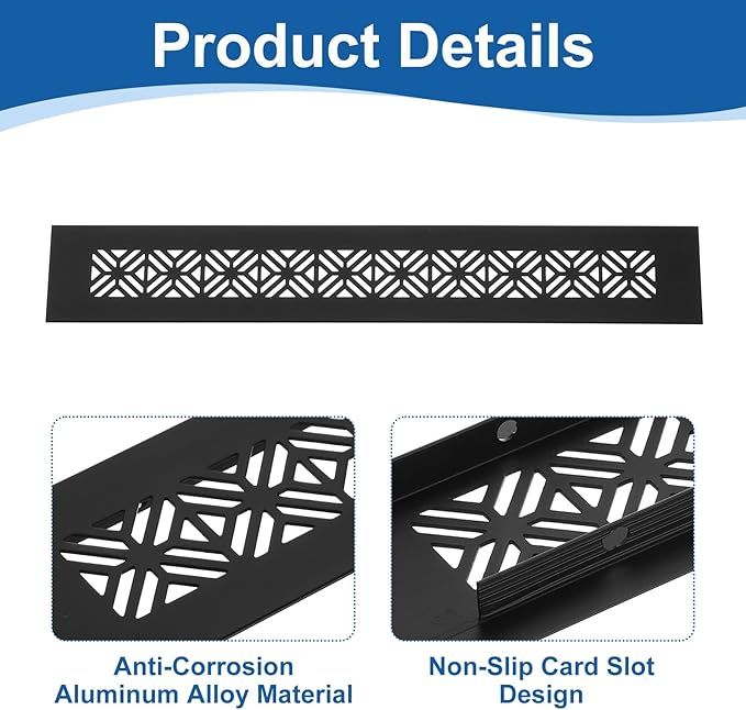 uxcell 2Pcs Aluminum Alloy Air Vents, 300 x 50mm / 11.8 x 2" Rectangle Louvered Ventilation Grille Cover with Mounting Screws for Door Cabinet Wardrobe, Matt Black