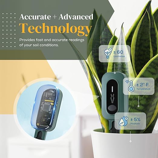 PLANTRON Afra II Smart Soil Moisture Sensor By LINKSTYLE — 3-in-1 Soil Moisture, Temperature and Luminosity Monitoring, IP67 Waterproof, Indoor/Outdoor [Requires Hub to Work]