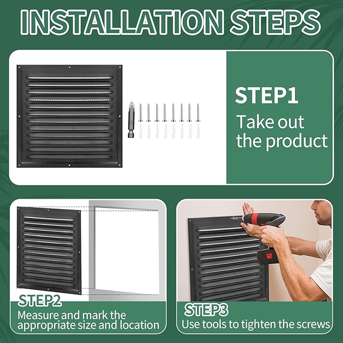 (Black 1 Pack 10" x 10"Inch) Gable Vents, Aluminum Walls, Lofts, Garages etc with Screened Metal Shed Vents, Outdoor House Loft Ceiling Reinforced Square Vents Shutters Exterior Grille (Matt)
