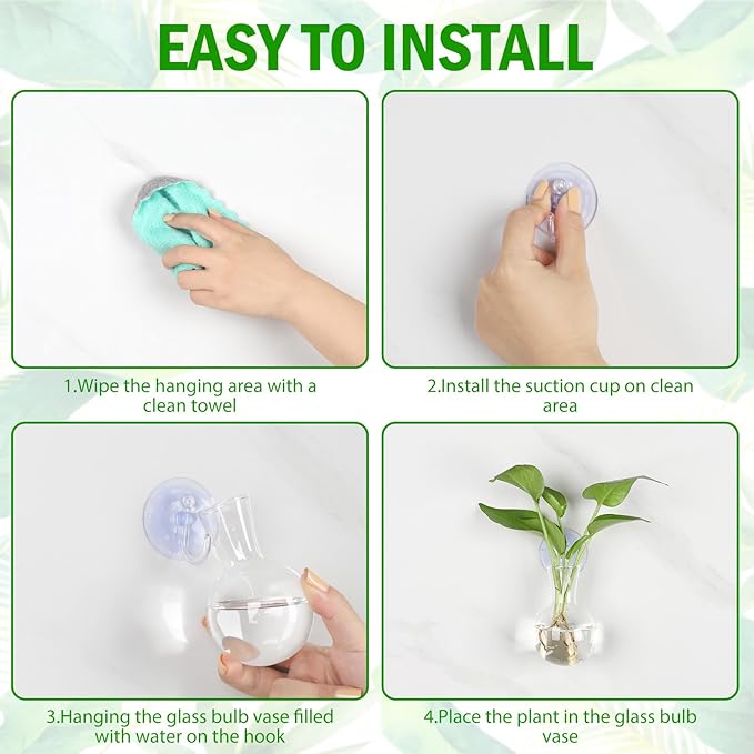 Bunmery 4 pcs Window Propagation Stations, Easy to Install Plant Propagation Bulbs with Suckion Cups, No Nails Wall Hanging Planter Propagation Station, Glass Plant Terrarium Vase