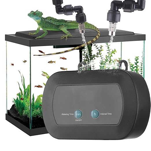 Automatic Watering System with Timer and 360° Adjustable Nozzles, Smart Irrigation Kit for Reptile Terrariums and Indoor Plants, USB Rechargeable Misting Device