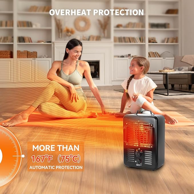 BEYOND HEAT Milkhouse Space Heater, 1300W/1500W Electric Heater with Thermostat, 3 Heat Settings, Safe and Quiet Heater for Garage Workshop Warehouse, Black 2-Pack