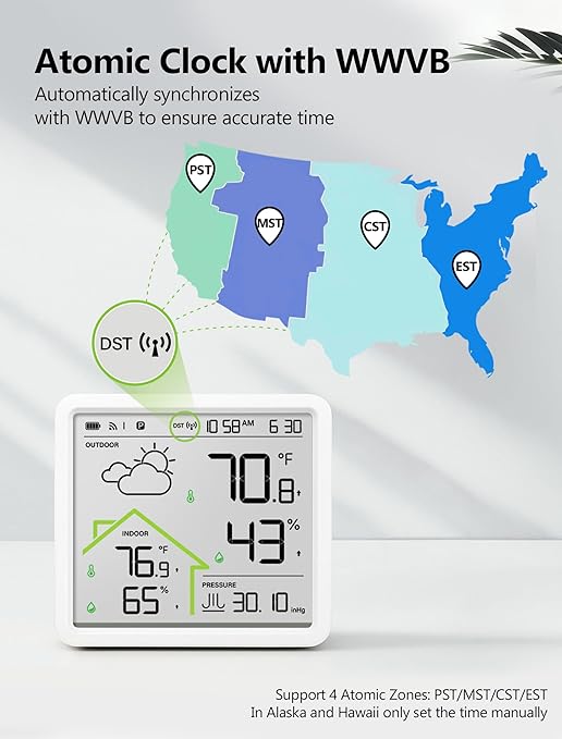 Weather Station with 1 Remote Sensor, Wireless Indoor Outdoor Thermometer Hygrometer, Home Weather Stations with Atomic Clock, Weather Forecast, Temp, Humidity, Barometric, Adjustable Backlight
