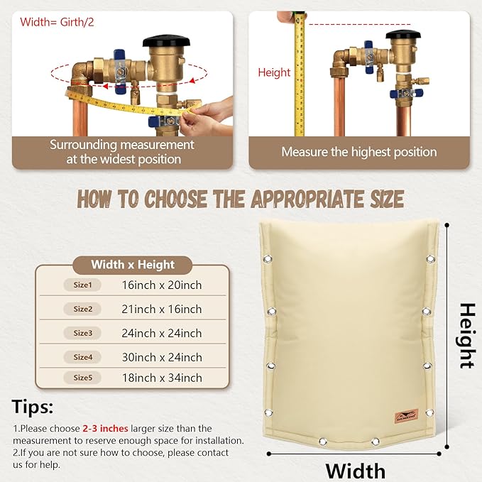 Backflow Preventer Insulation Cover - 3 Way Opening Pipe Insulation Cover for Irrigation Valve, Sprinkler Cover for Outside - Winter Freeze Protection Backflow Cover - 24" W x 24" H, Beige