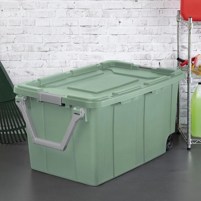 Plastic Storage Bin, 40 Gallon Lidded Stackable Storage Box with Latch Lid, Light Green, 2 Count