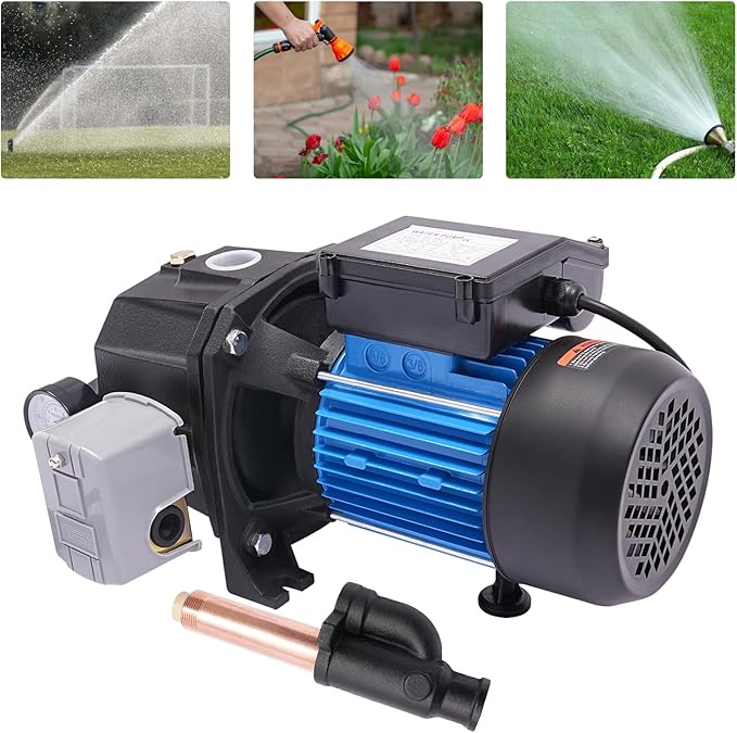 0.75HP Shallow Well Pump 110V Water Pump Automatic Pressure Switch IP44 Waterproof Well Depth Up to 82Ft Versatile Water Pump for Farm Garden (0.75HP)