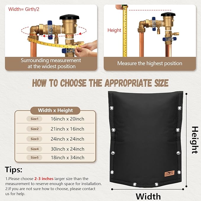 Backflow Preventer Insulation Cover - 3 Way Opening Pipe Insulation Cover for Irrigation Valve, Sprinkler Cover for Outside - Winter Freeze Protection Backflow Cover - 18" W x 34" H, Black