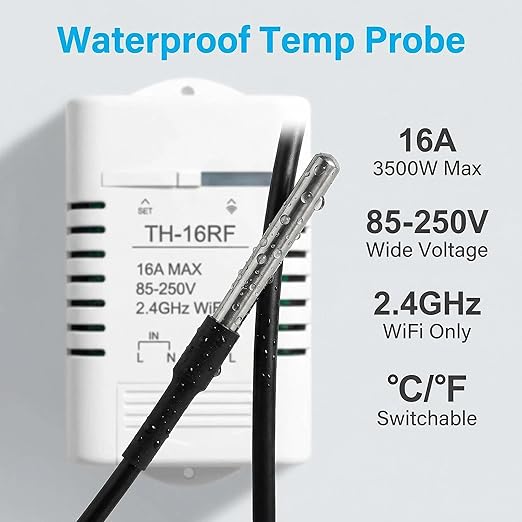 EWeLink Wireless Remote TH16 Switch WiFi Smart 16A Temperature Controller Sensor Module,with Energy Consumption Monitoring, Compatible with Alexa Google Home