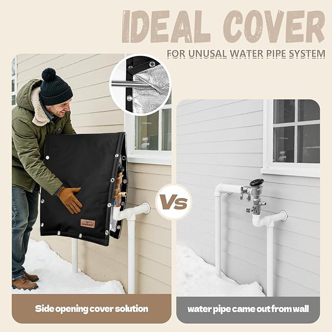 Backflow Preventer Insulation Cover - 3 Way Opening Pipe Insulation Cover for Irrigation Valve, Sprinkler Cover for Outside - Winter Freeze Protection Backflow Cover - 18" W x 34" H, Black
