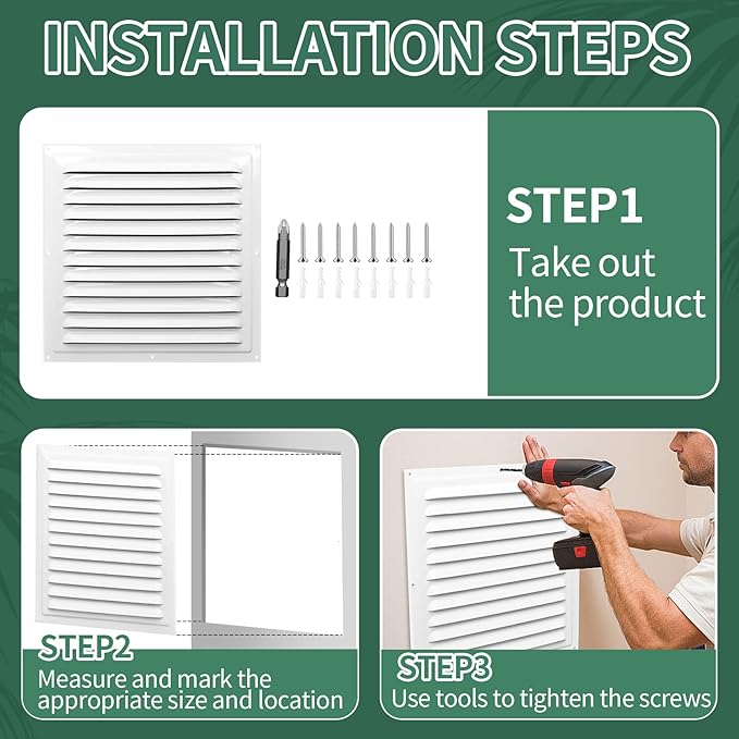 (White 2 Pack 10" x 10"Inch) Gable Vents, Aluminum Walls, Lofts, Garages etc with Screened Metal Shed Vents, Outdoor House Loft Ceiling Reinforced Square Vents Shutters Exterior Grille (Gloss)