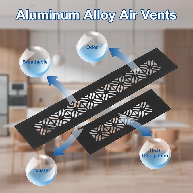 uxcell 2Pcs Aluminum Alloy Air Vents, 300 x 50mm / 11.8 x 2" Rectangle Louvered Ventilation Grille Cover with Mounting Screws for Door Cabinet Wardrobe, Matt Black