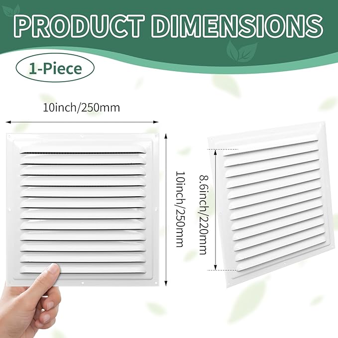 (White 1 Pack 10" x 10"Inch) Gable Vents, Aluminum Walls, Lofts, Garages etc with Screened Metal Shed Vents, Outdoor House Loft Ceiling Reinforced Square Vents Shutters Exterior Grille (Gloss)