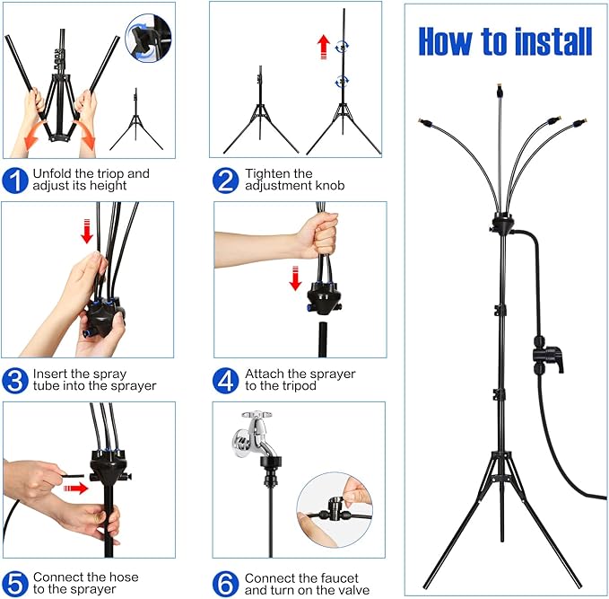 joyhalo Standing Misters for Outside Patio, Adjustable Height 5.3 FT Misting System for Cooling Outdoor, Portable Water Mister for Patio Cooling, Backyard, Porch, Garden Sprinkler