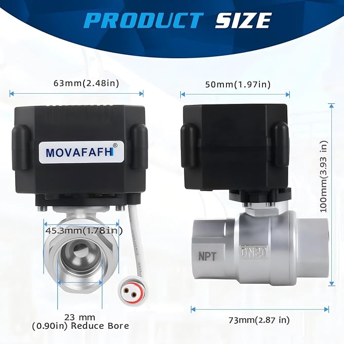1/2" WiFi Motorized Ball Valve - Smart Water Timer Automatic Shutoff Sensor,5V DC USB Connection,Stainless Steel