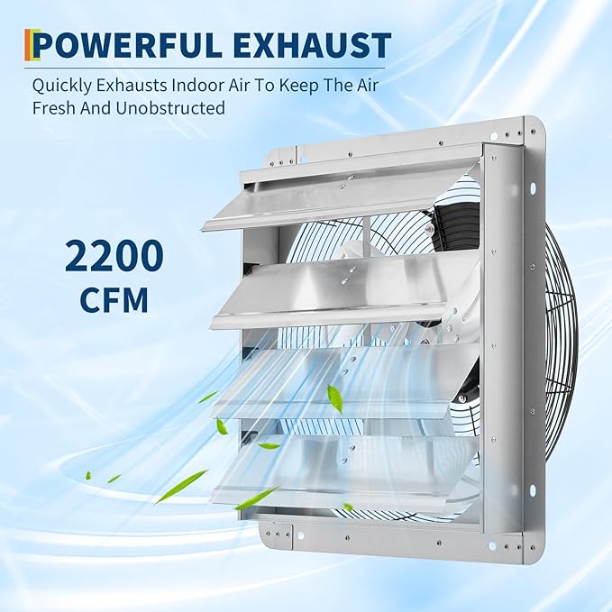 OUTLANE High-Efficiency Industrial Shutter Exhaust Fan - Automatic Wall-Mounted Ventilation - Quiet High-Speed Motor - Powerful Airflow for Attic, Garage, Greenhouse, Workshop, Commercial Spaces