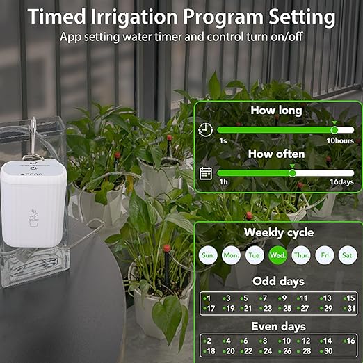 Naroote Smart Plant Watering Timer Automatic Plant Waterer WiFi APP Control Self Watering System with Adjustable Drip Heads for Indoor Outdoor Garden Lawn