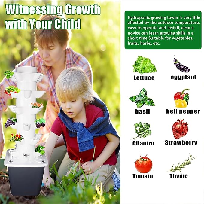 Indoor Hydroponic Tower Garden Kit, 30-Plant Vertical Growing System with Pump, Smart Germination for Herbs, Fruits & Veggies - 25 Holes, White White 12 Holes