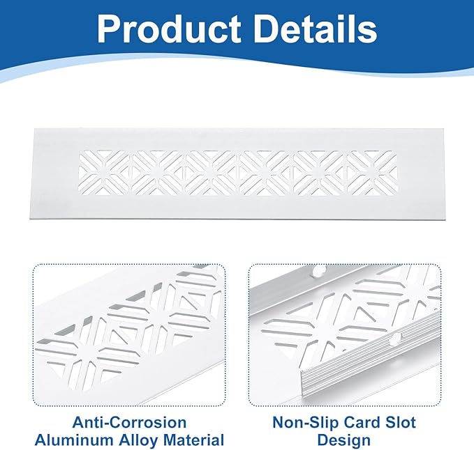 uxcell 2Pcs Aluminum Alloy Air Vents, 200 x 50mm / 7.9 x 2" Rectangle Louvered Ventilation Grille Cover with Mounting Screws for Door Cabinet Wardrobe, Silver