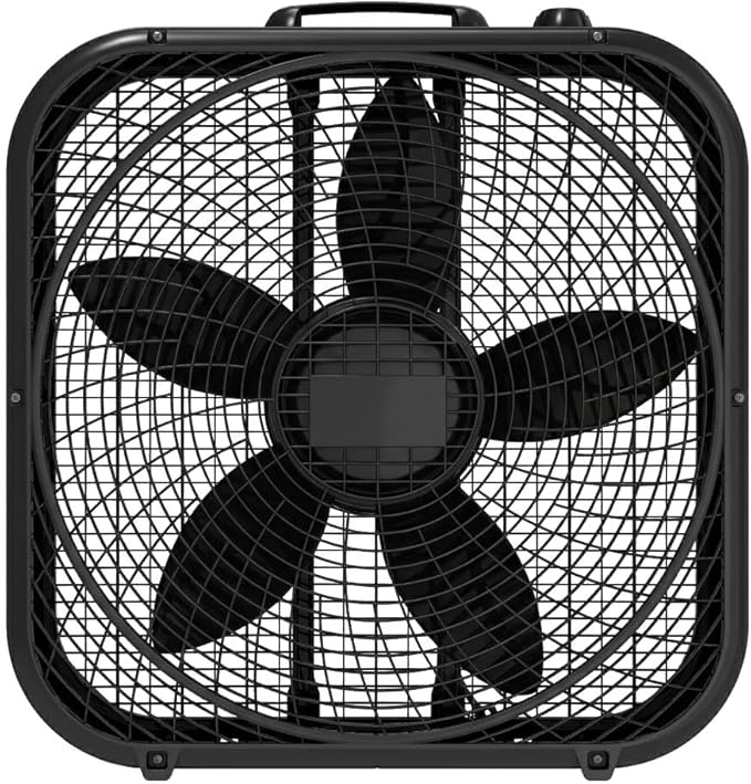 20-Inch Box Fan with Weather-Resistant Motor, 3-Speed Floor and Window Cooling Fan with Plastic Frame, Portable Carry Handle, 72-Inch Cord for Bedroom, Garage, Dorm, Black