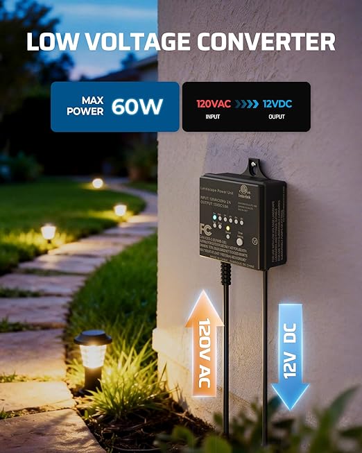 DEWENWILS 60W 120V AC to 12V DC Outdoor Low Voltage Transformer with Timer and Photocell Light Sensor, Weatherproof, Specially for LED Landscape Lighting, Spotlight, Pathway Light, ETL Listed
