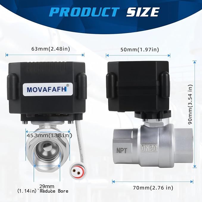 1" WiFi Smart Water Shutoff Valve - 5V DC Remote Control Timer, Stainless Steel, Mobile App Operation