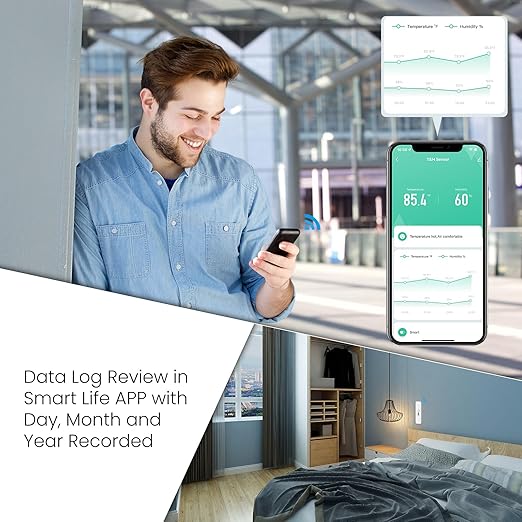 MOES WiFi Humidity Temperature Monitor Smart Hygrometer Thermometer for Remote Monitor and Alert, High Precision Indoor Thermometer with Tuya App, Compatible with Alexa & Google Assistant, 4 Pack