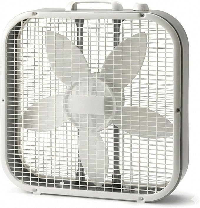 20-Inch Weather-Resistant Box Fan – 3-Speed High Velocity Air Circulator for Window, Greenhouse & Home – Energy Efficient Floor Fan with Carry Handle, White