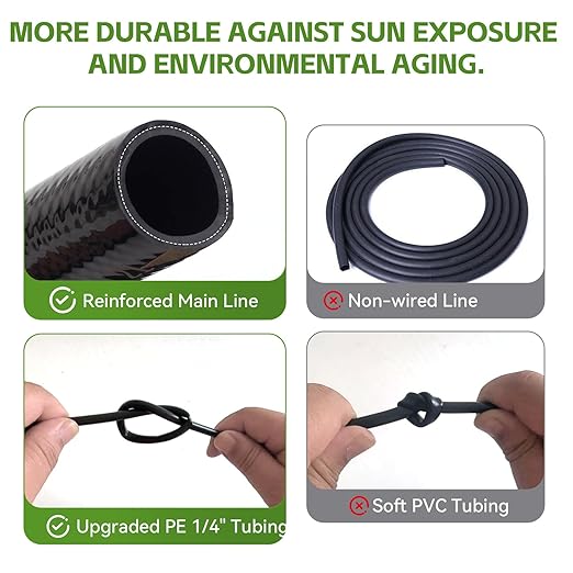 240FT Drip Irrigation System Kits, Quick Connect Automatic Garden Watering System for Raised Bed, Potted Plants, Lawn, Greenhouse with 1/2 inch Hose 1/4 inch Tubing and Accessories