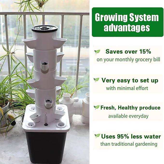 Indoor Hydroponic Tower Garden Kit, 30-Plant Vertical Growing System with Pump, Smart Germination for Herbs, Fruits & Veggies - 25 Holes, White White 6 Holes