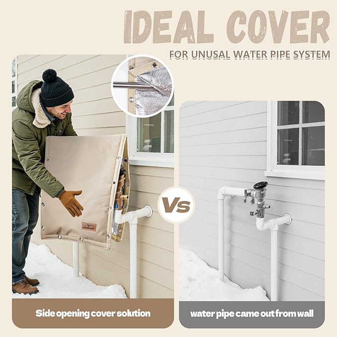 Backflow Preventer Insulation Cover - 3 Way Opening Pipe Insulation Cover for Irrigation Valve, Sprinkler Cover for Outside - Winter Freeze Protection Backflow Cover - 24" W x 24" H, Beige