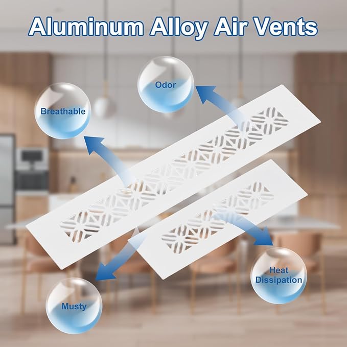 uxcell 2Pcs Aluminum Alloy Air Vents, 500 x 50mm / 19.7 x 2" Rectangle Louvered Ventilation Grille Cover with Mounting Screws for Door Cabinet Wardrobe, White