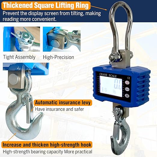 Digital Crane Scale,4410lb/2T Heavy Duty Digital Hanging Scale,Crane Scale Industrial with Remote Control and LCD Screen,High Precision Electronic Weighing Crane Scale for Market,Factory,Construction
